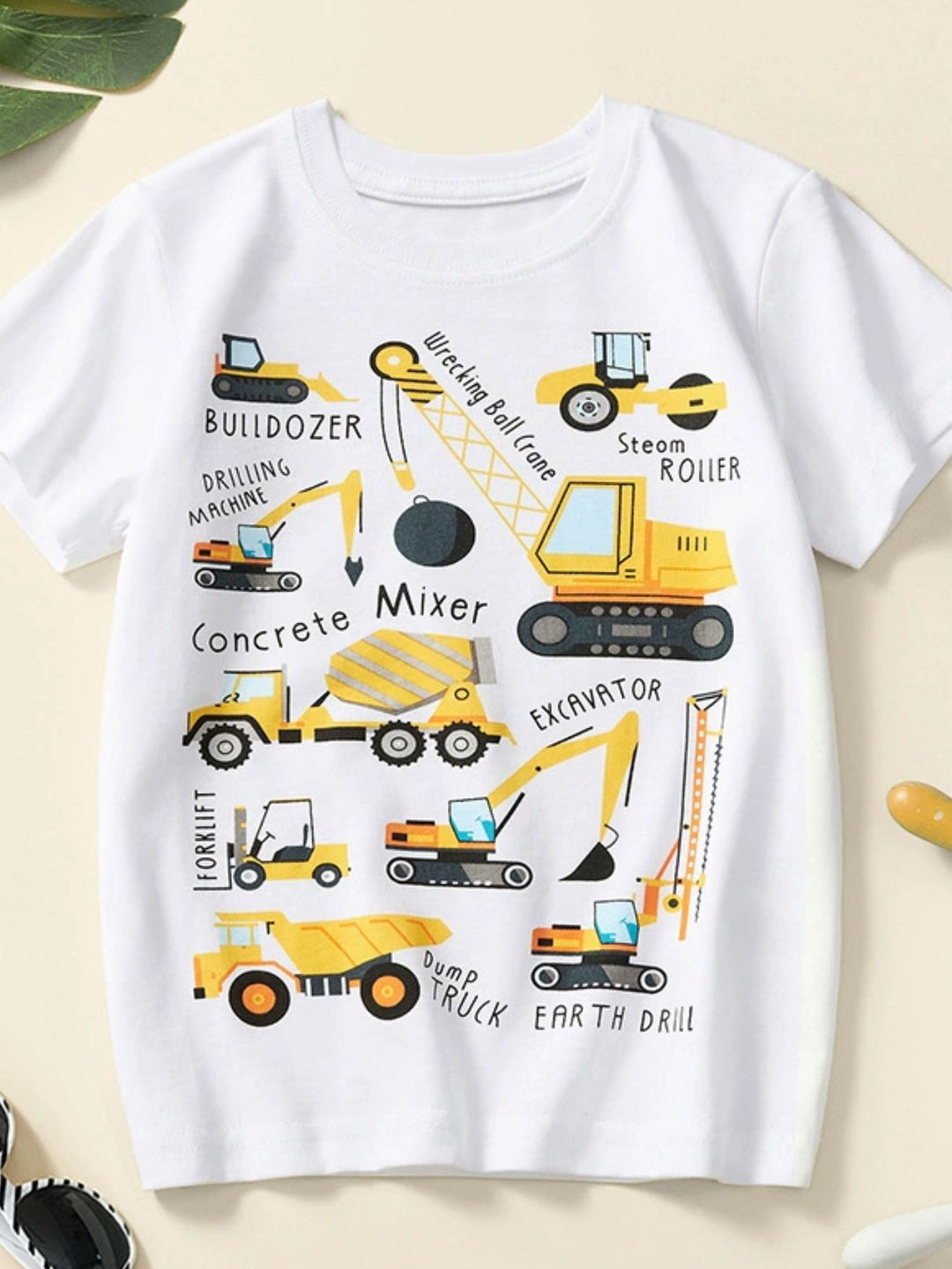 Children's Construction Vehicle Crew Neck Short Sleeve T-Shirt