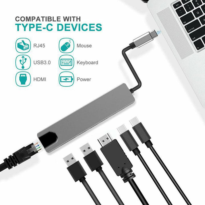 Type C To HDMI USB3.0 PD 6 In 1 HUB Hub Rj45 Network Card Adapter
