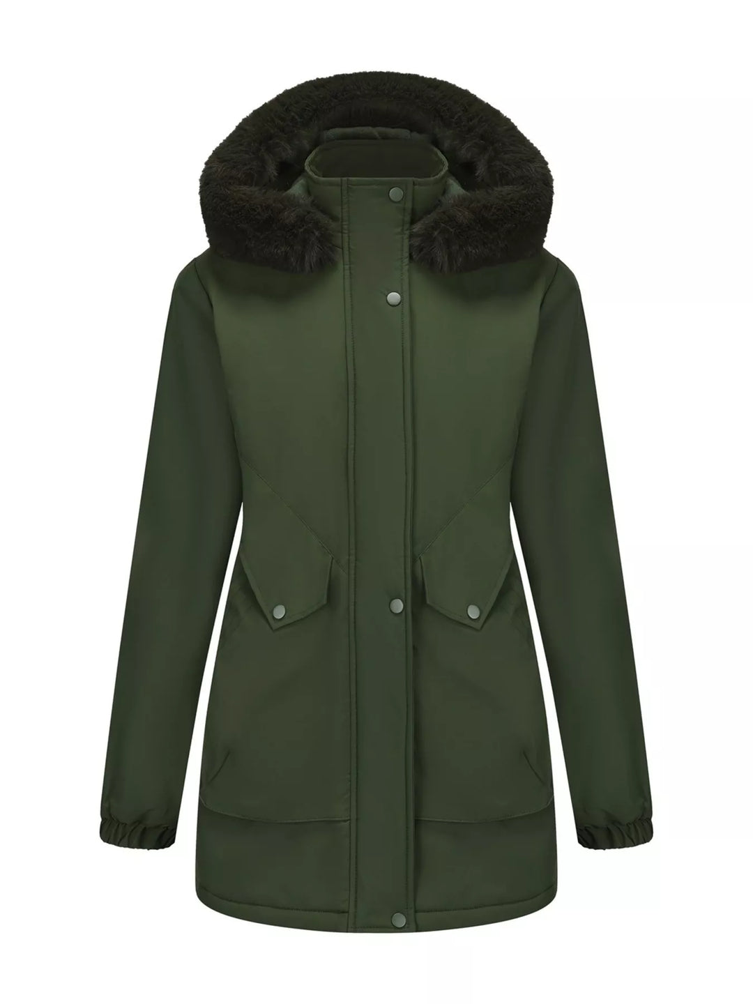 Full Size Fur Hooded Warm Winter Parka Outerwear Plus Size