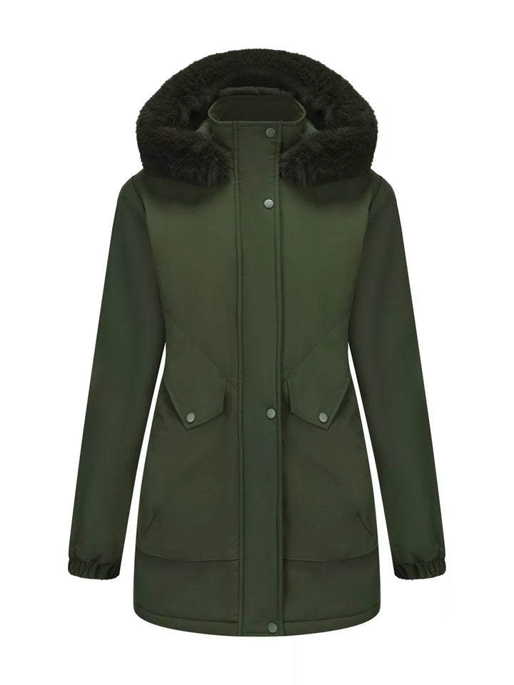 Full Size Fur Hooded Warm Winter Parka Outerwear Plus Size