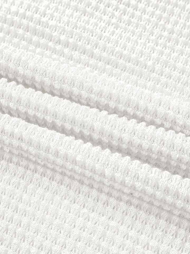 Waffle Knit Button Detail Top