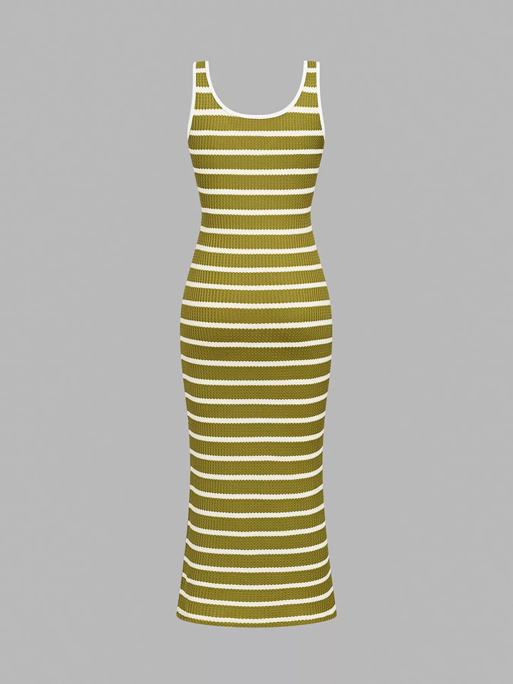 Striped Bodycon Knit Midi Dress