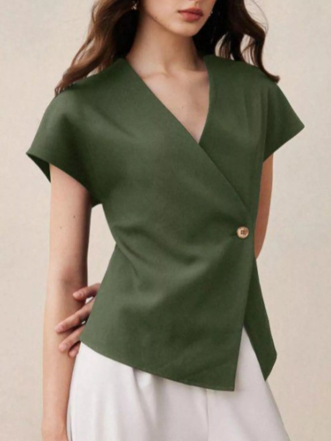 Wrap-Front One Button Shirt