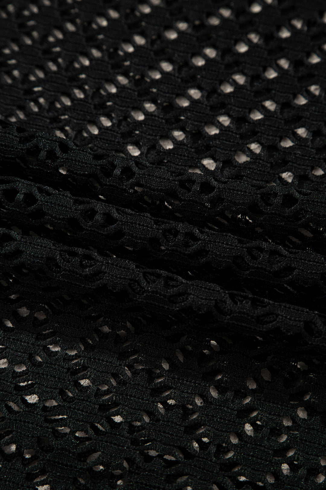 Black See Through Patterned Knit Ruffle Hem Patchwork Beach Cover Up