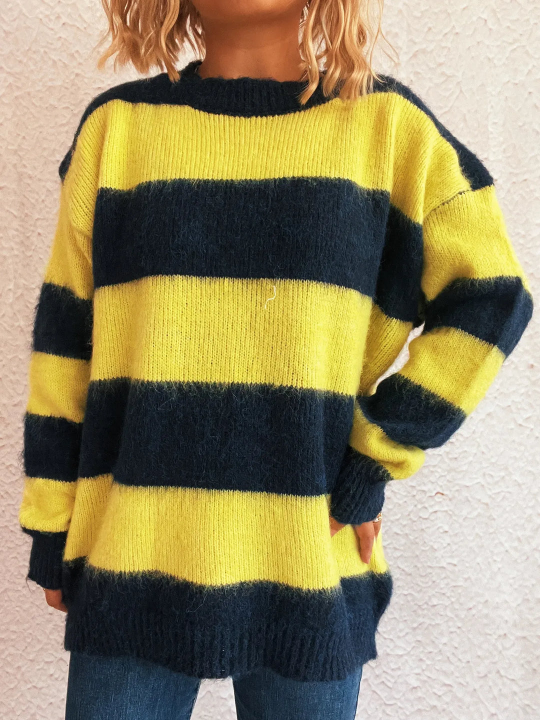 Striped Contrast Long Sleeve Sweater