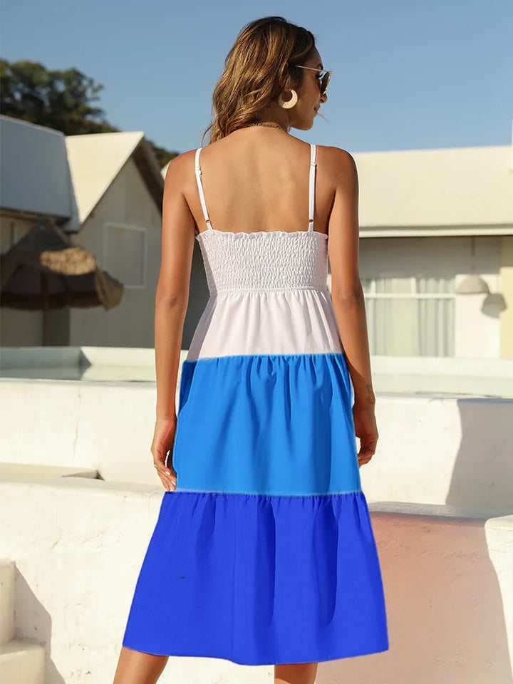 Color Block Tie-Front Midi Dress