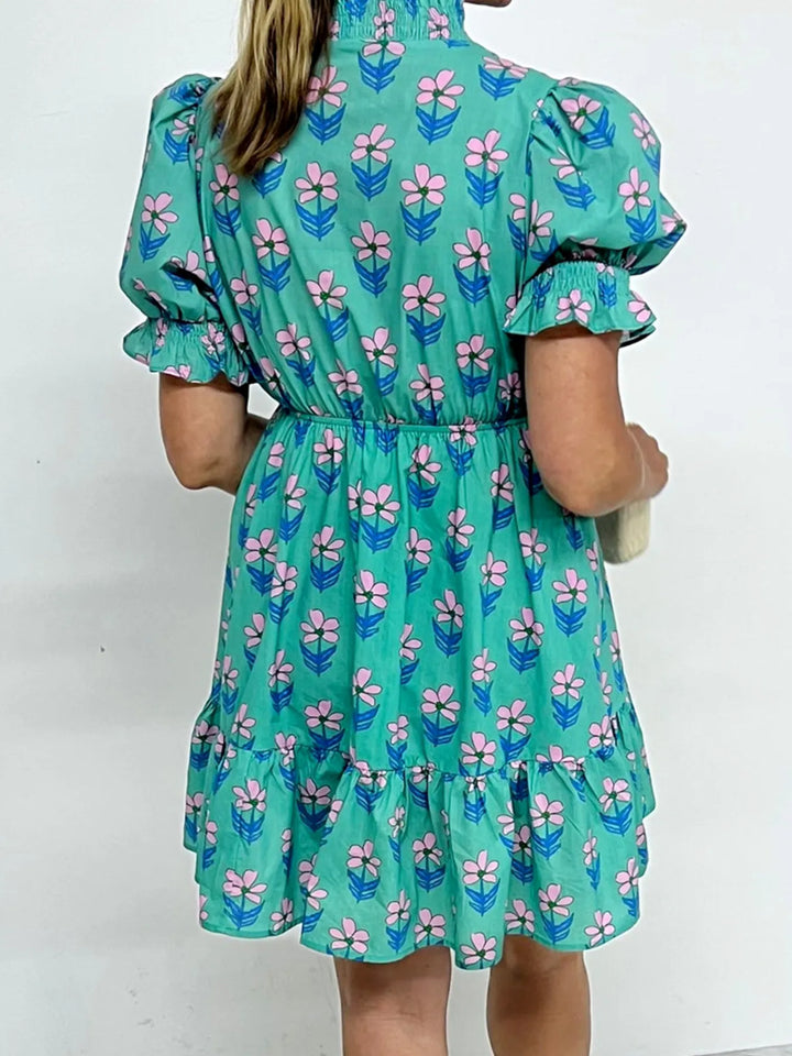 Floral Print Puff Sleeve Shirt Dress