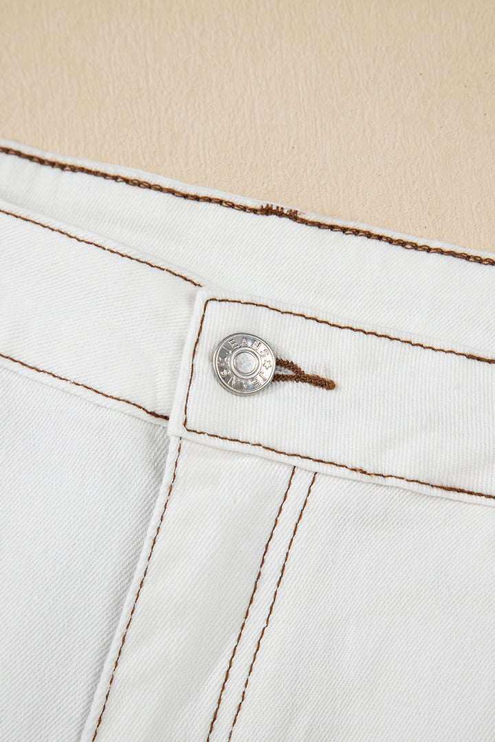 White Raw Hem High Waist Denim Shorts