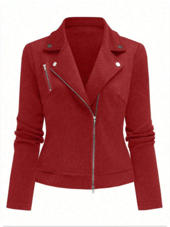 Women's Oblique Zipper Fastener Decoration Slim Casual Jacket