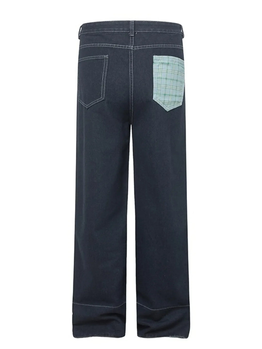 Men's Plaid Pocket Wide Leg Jeans