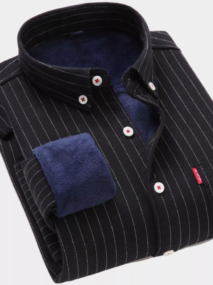 Men's Full Size Fleece Lined Striped Shirt Plus Size