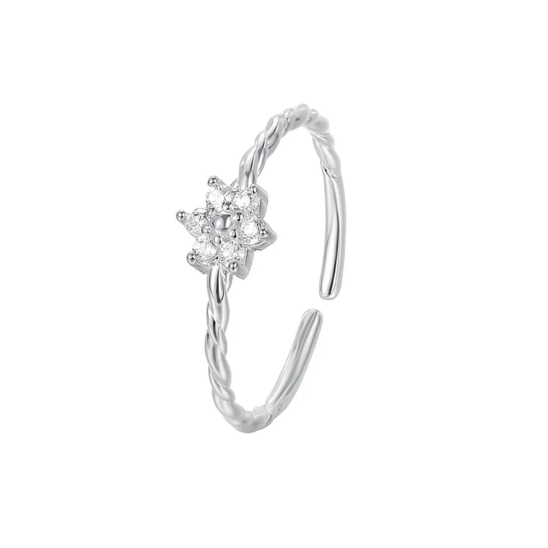 925 Sterling Silver Zircon Flower Open Ring