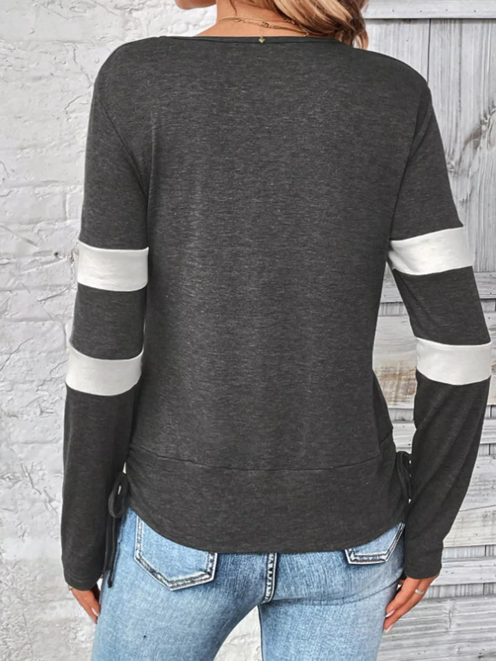Cowl Neck Long Sleeve Fake Two-Piece T-Shirt