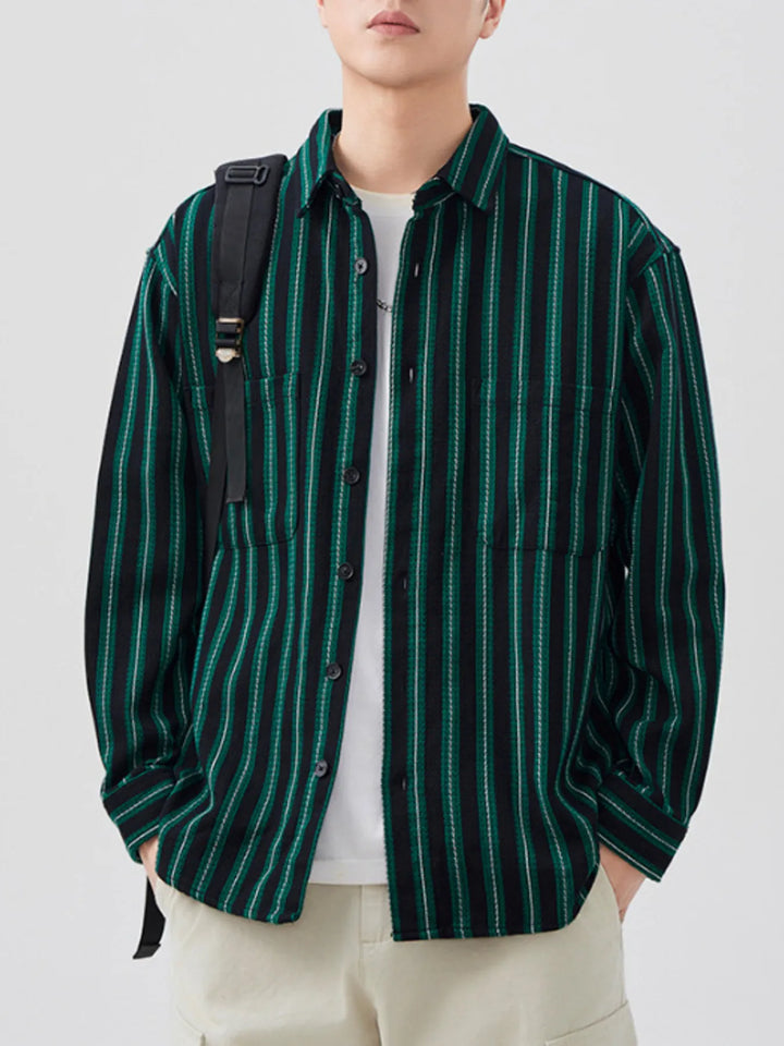 Men's Plus Size Striped Button Up Long Sleeve Shirt