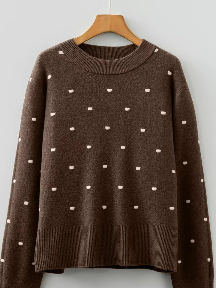 Dotted Print Ribbed Edge Knit Sweater