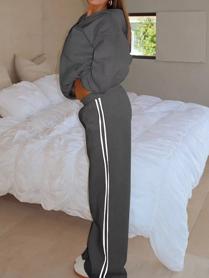 Zip Up Hoodie and Striped Pants Set