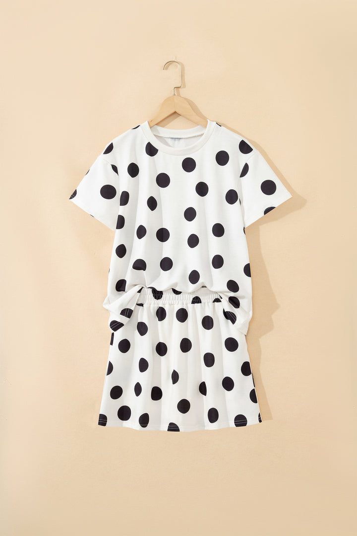 White Polka Dot Short Sleeve Top Casual Skort 2pcs Outfit