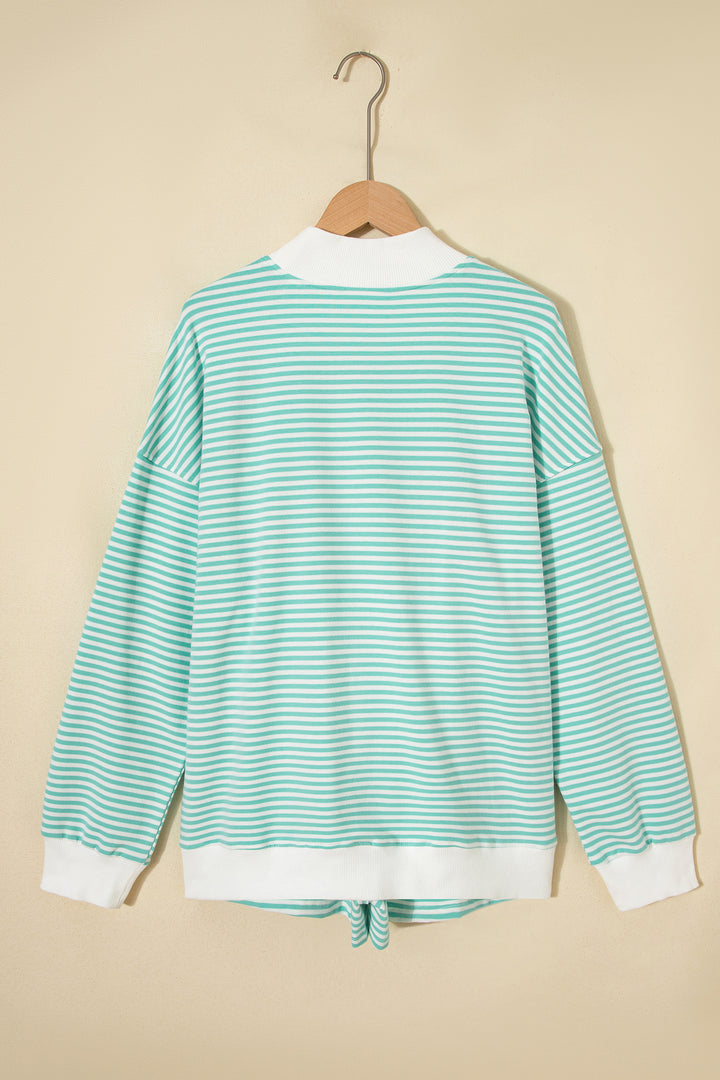 Green Stripe Oversize Mock Neck Sweatshirt and Shorts Set