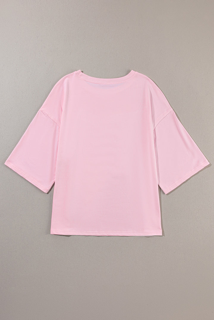Light Pink Colorblock Star Patched Half Sleeve Oversized Tee
