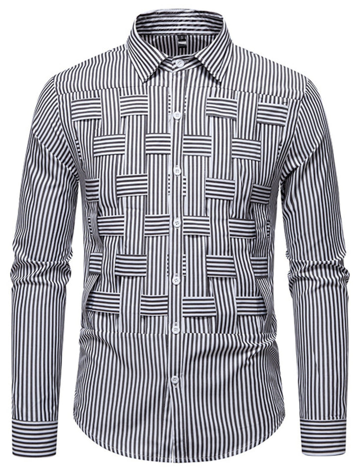 Men's Striped Woven Pattern Long Sleeve Shirt