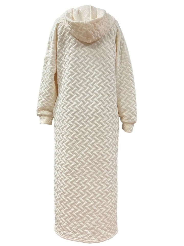 Textured Knit Hoodie Dress with Side Slit