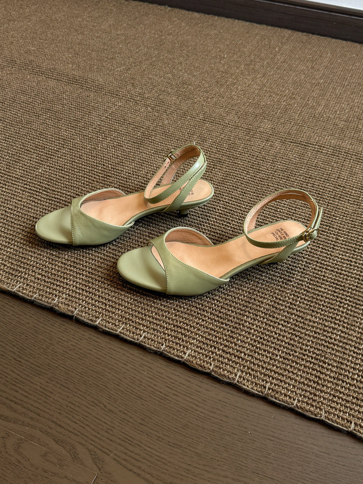 2026 Summer New Women Gentle Retro Sandals, Minimalist Fashion Comfort Kitten Heel Elegant Daily Commute Shoes, Green