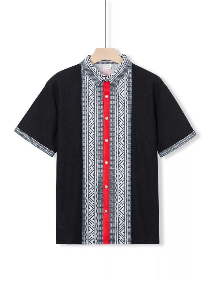 Men's Full Size Casual Geometric Print Short Sleeve Shirt Plus Size