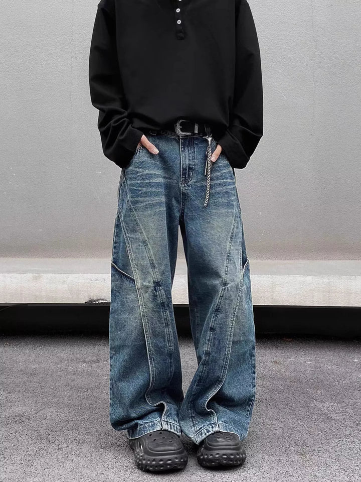 Men's Full Size Washed Wide Leg Jeans Plus Size