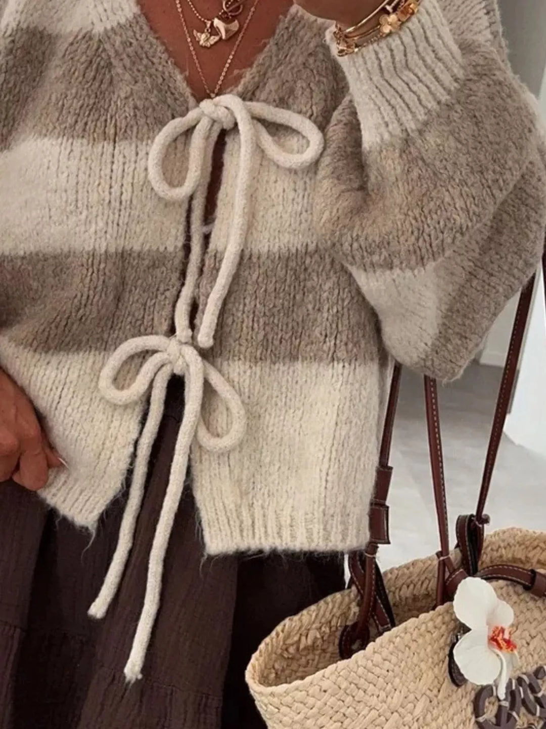 Striped Tie-Front Knit Cardigan