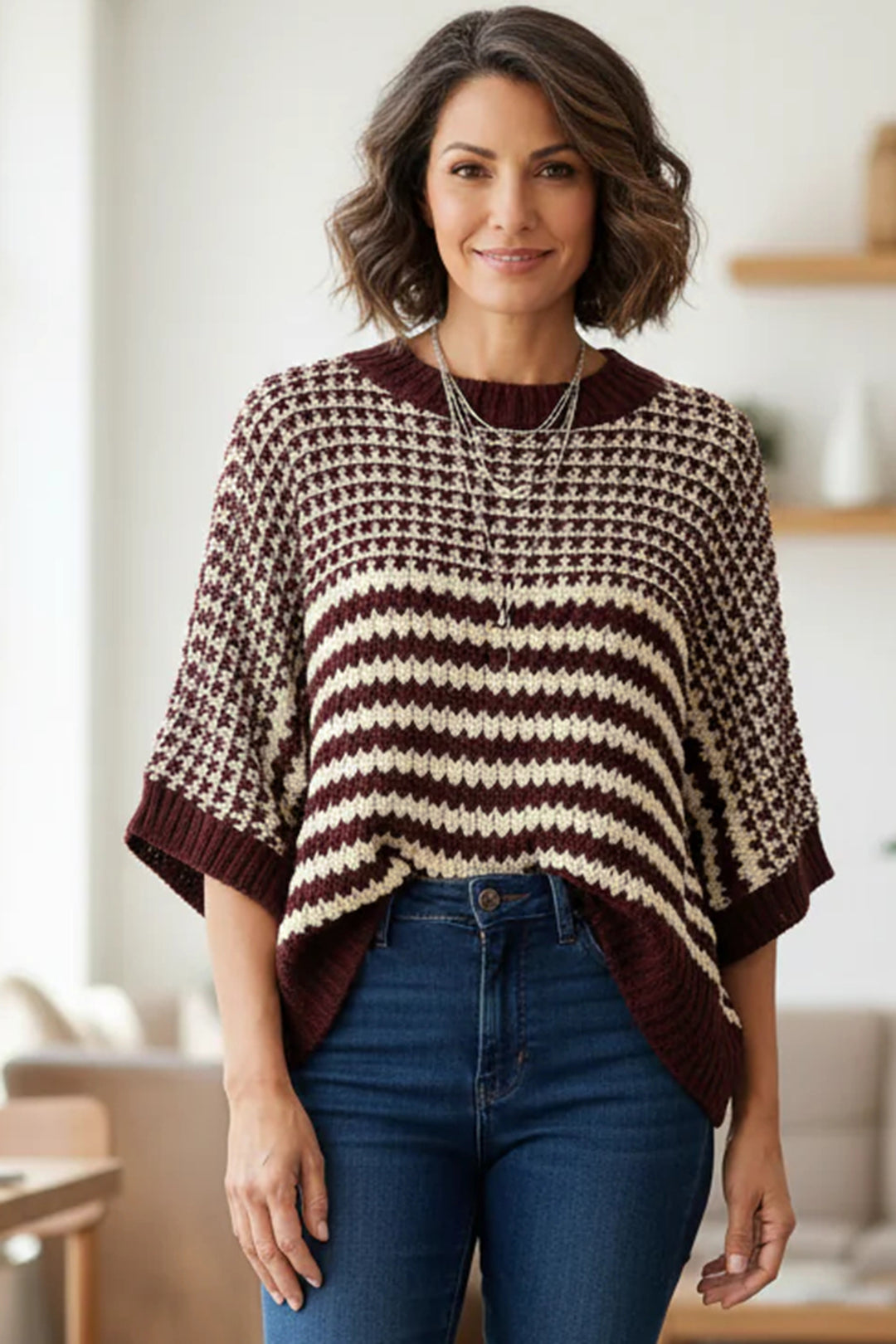 Red 3/4 Draped Sleeve Slouchy Sweater