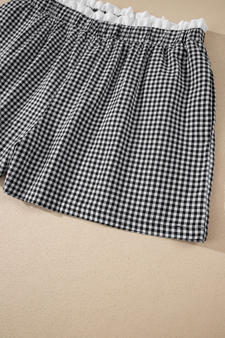 Black Contrast Trim Plaid Print Plus Size Shorts