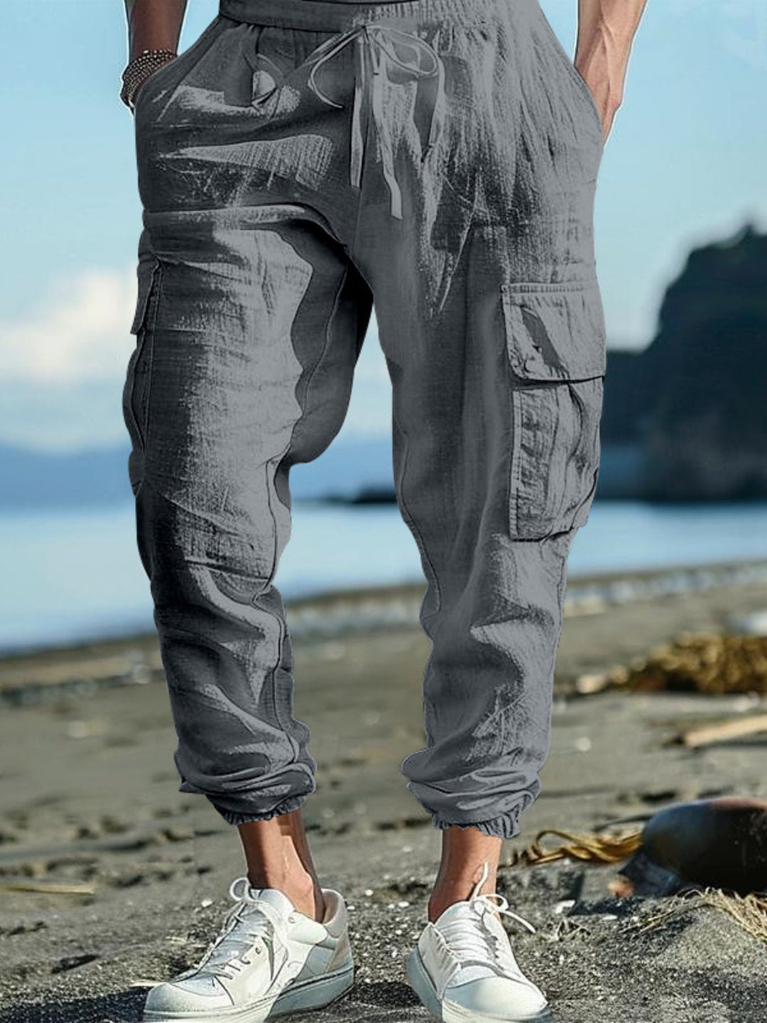 Men's Full Size Casual Cargo Pants with Drawstring Waist Plus Size