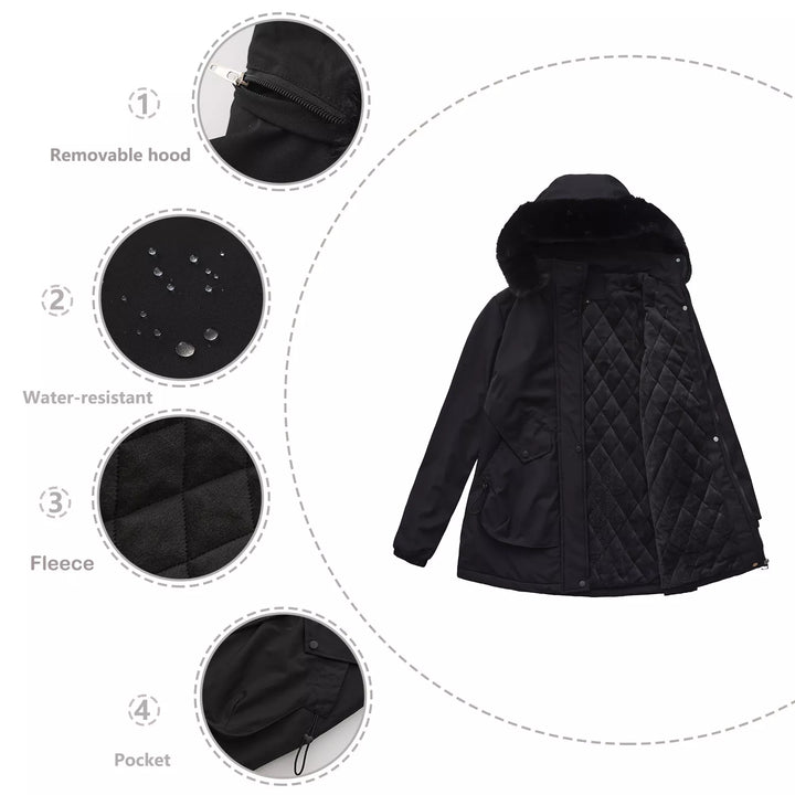 Full Size Fur Hooded Warm Winter Parka Outerwear Plus Size