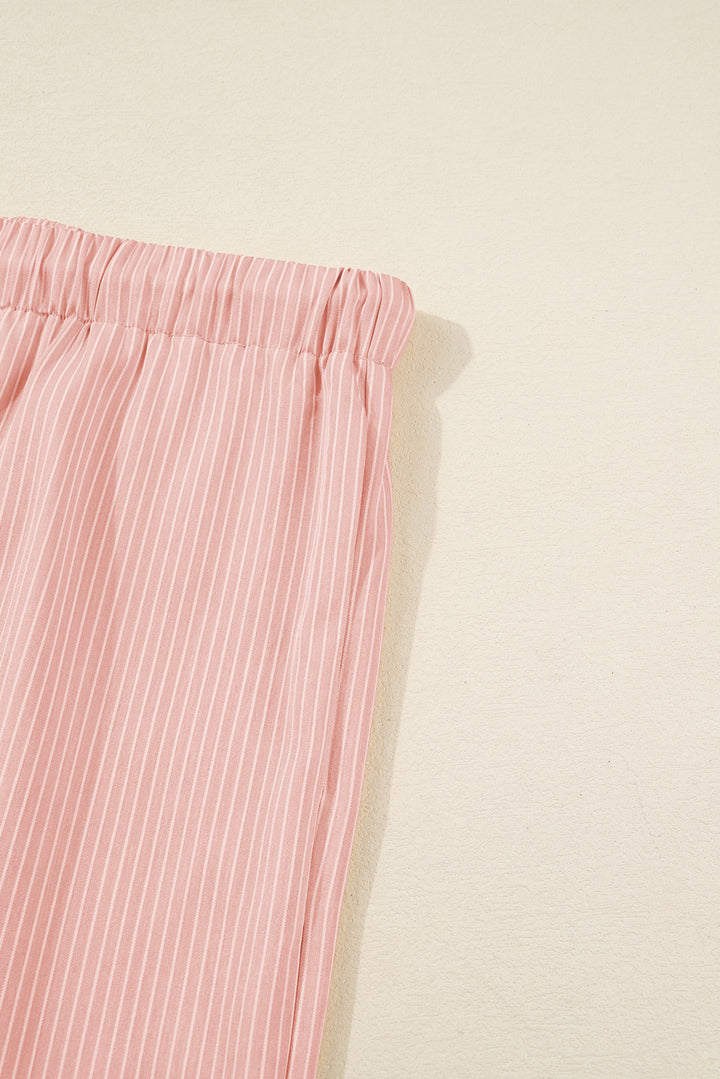 Pink Stripe Drawstring Plus Size Loose Pants