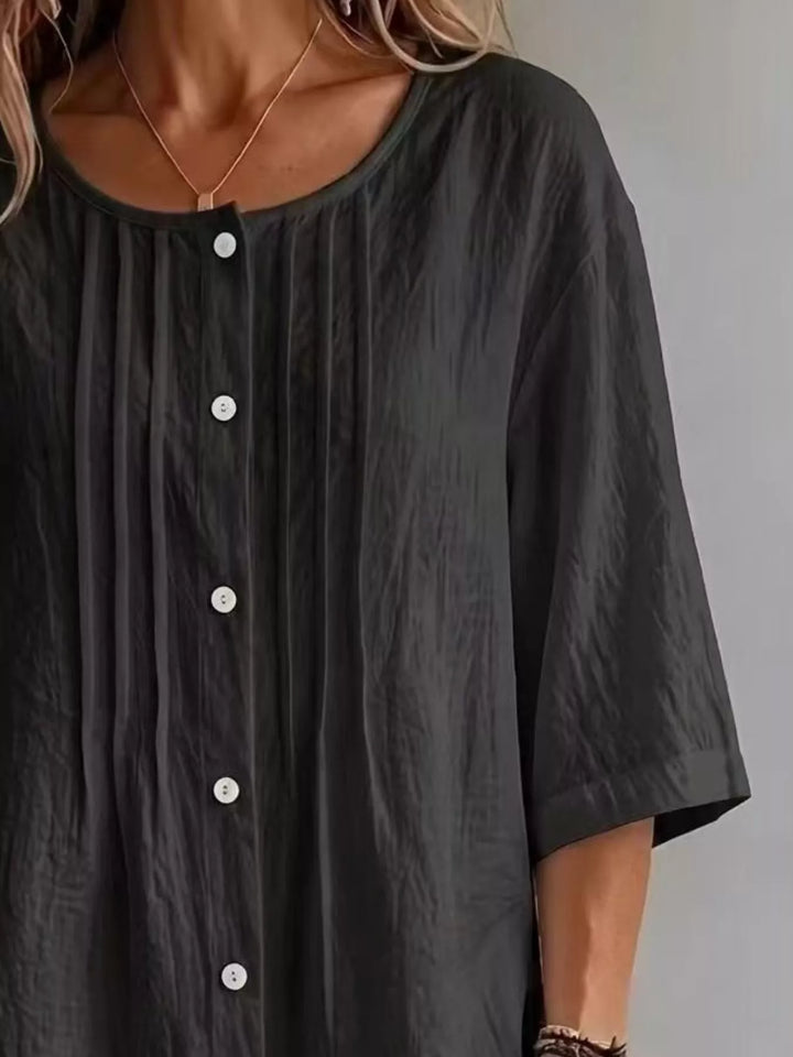 Full Size Texture Round Neck 3/4 Sleeve Blouse Plus Size
