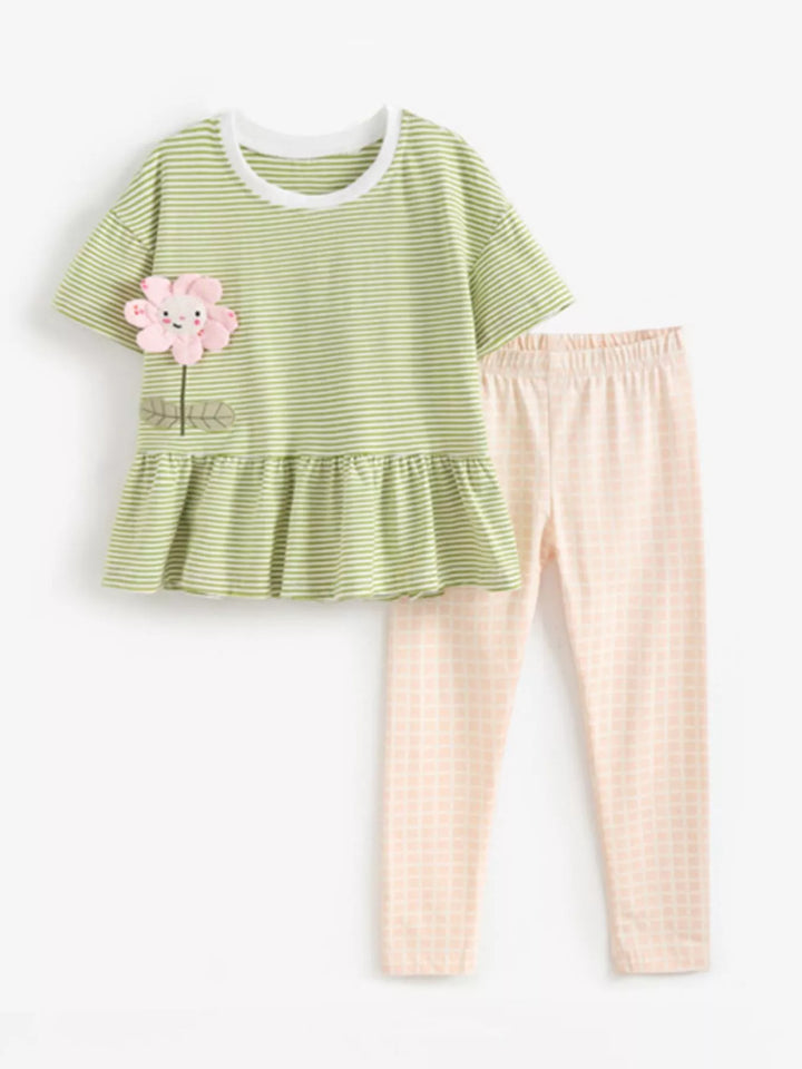 Children's Striped Flower Applique Top and Pants Set