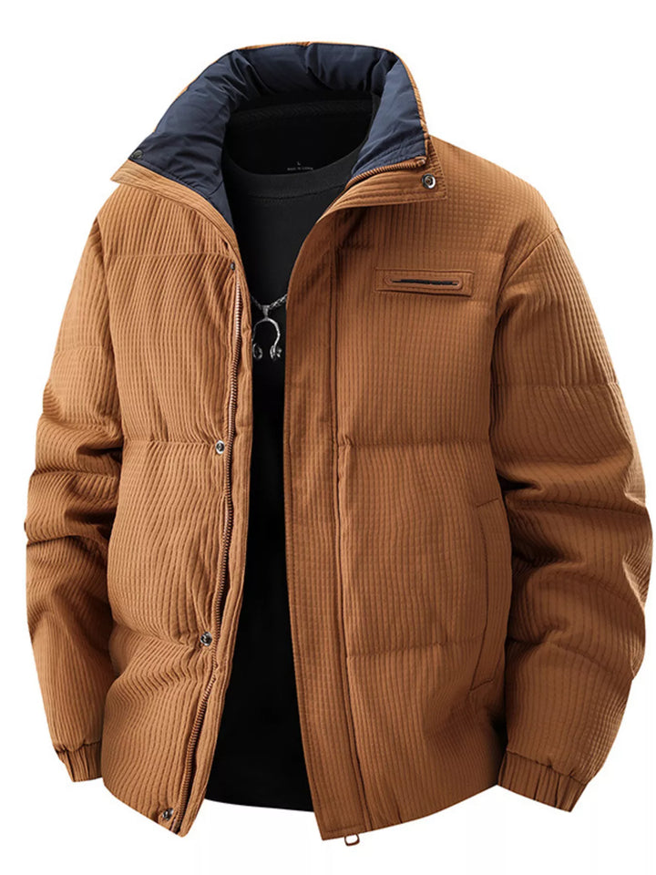 Men's Plus Size Textured Puffer Jacket with Pockets