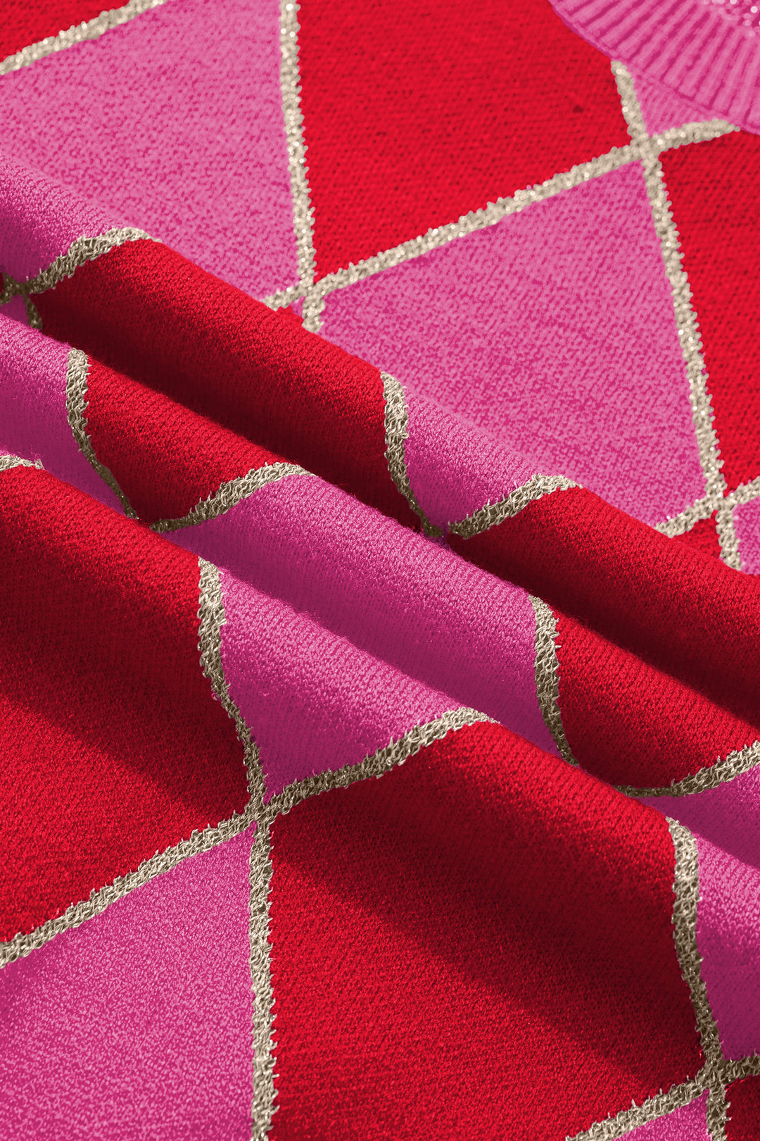 Rose Glitter Trim Rhombus Pattern Knit Sweater Vest