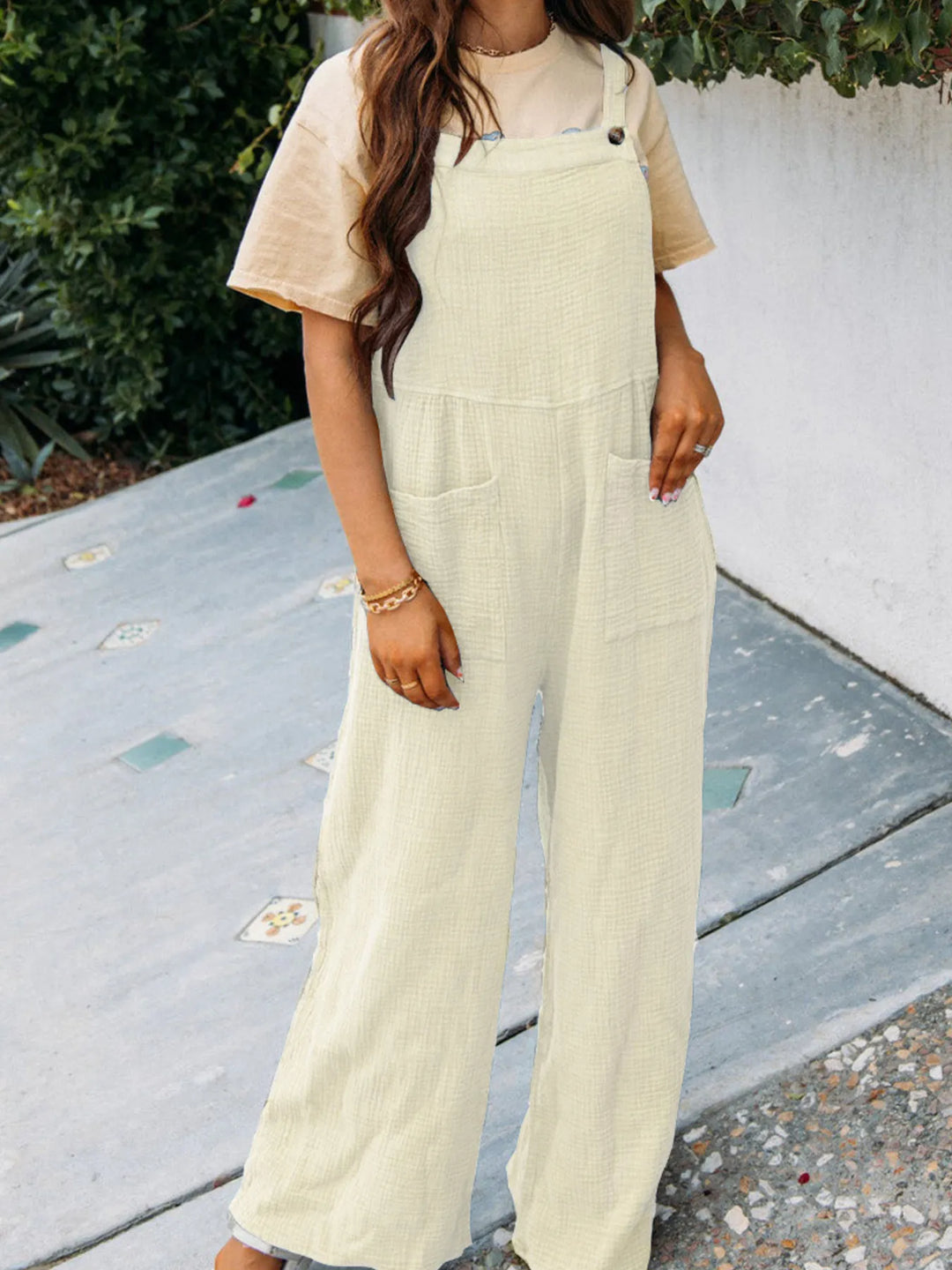 Full Size Casual Wide Leg Textured Overalls Plus Size