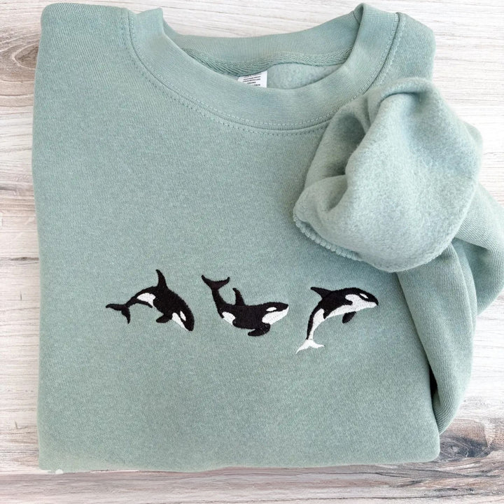 Embroidered Orca Sweatshirt – Ocean Lover's Crewneck, Killer Whale Apparel