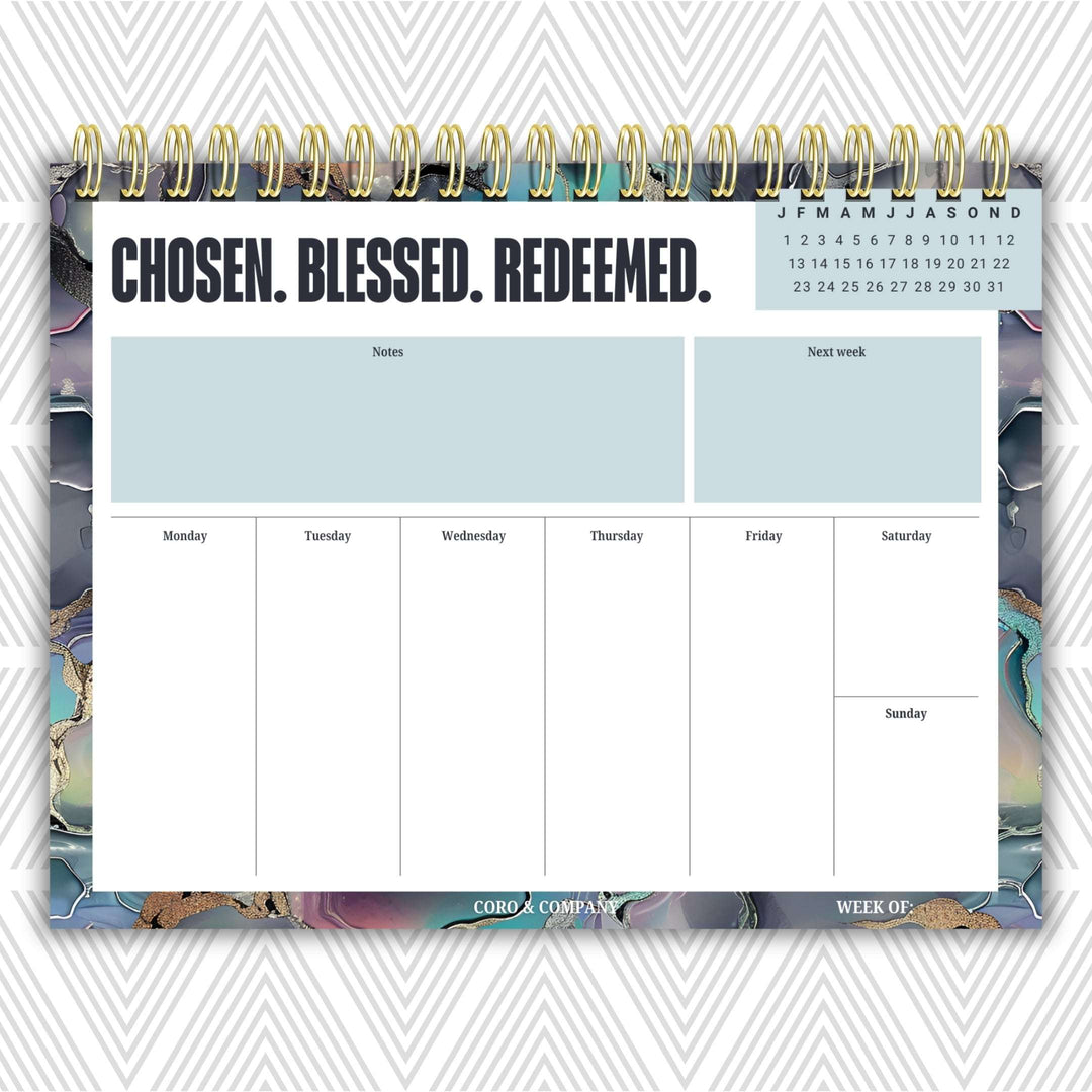 Chosen Blessed Redeemed Weekly Desk Planner | Undated Faith & Self-Love Weekly Planner