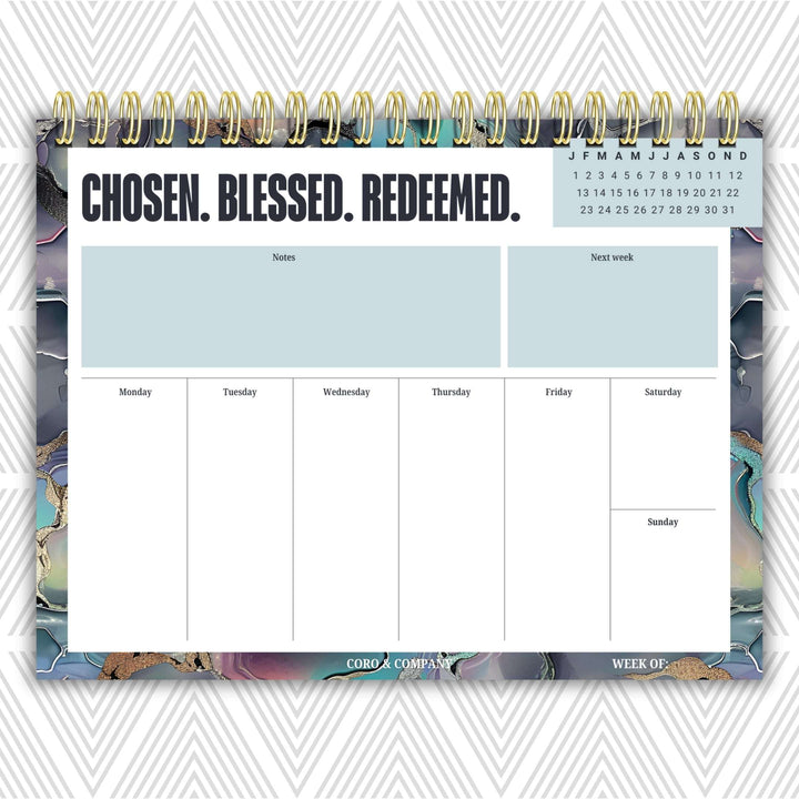 Chosen Blessed Redeemed Weekly Desk Planner | Undated Faith & Self-Love Weekly Planner