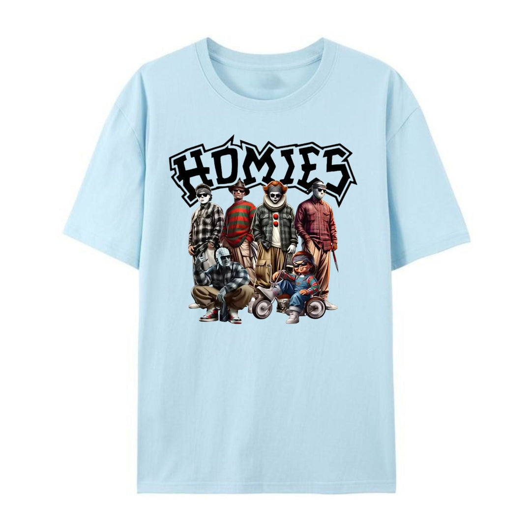 "Homies Horror" Movie Villains T-Shirt - Funny Chicano Lowrider Style Tee, Urban Halloween Streetwear