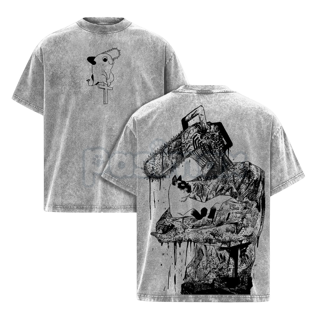 Chainsaw Man Denji T-Shirt – Vintage Washed Oversized Heavy Cotton Tee, Anime Streetwear