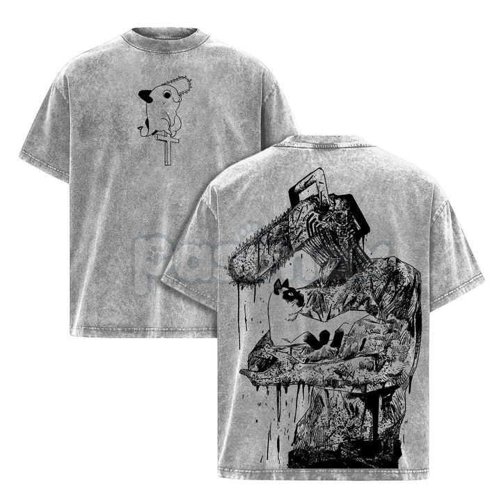 Chainsaw Man Denji T-Shirt – Vintage Washed Oversized Heavy Cotton Tee, Anime Streetwear