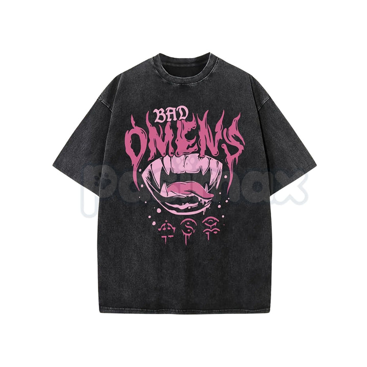 Bad Omen Interesting Trendy Style Washed Shirt – Dark Aesthetic Surrealist Streetwear Tee