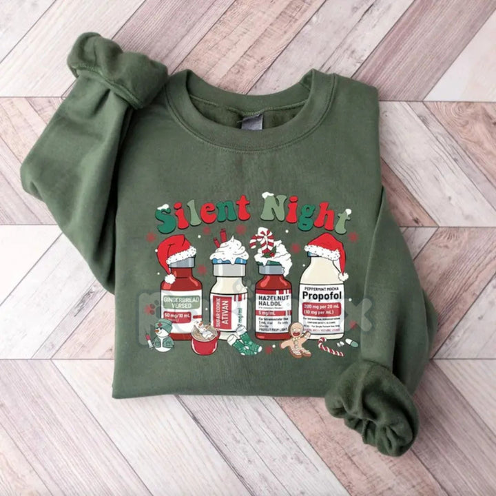 Medical Staff Holiday Hustle Sweatshirt – Funny "Silent Night" Irony Crewneck