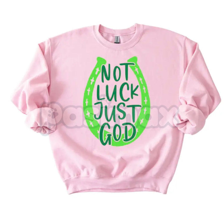 Not Luck Just God Horseshoe St. Patrick's Day Sweatshirt | Faith Over Luck Christian Shirt | Religious St. Paddy’s Day Crewneck | Western Faith Horseshoe Jumper | Aesthetic Christian St Patrick's Pullover | Lucky Horseshoe Faith Gift
