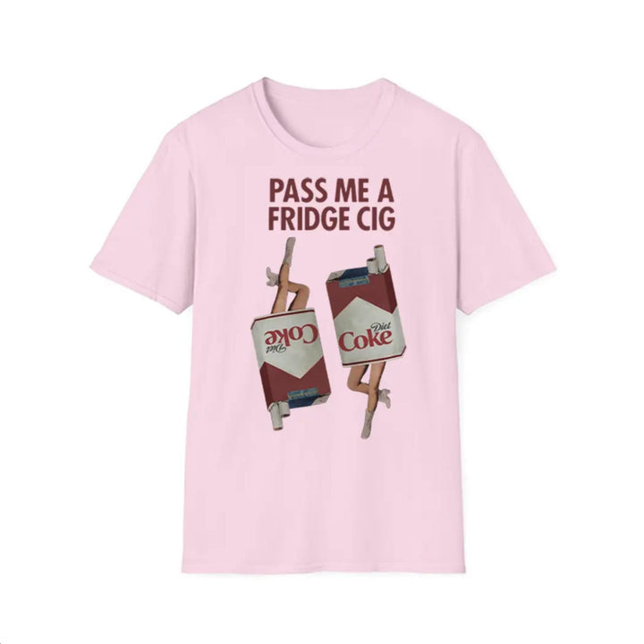 "Pass Me a Fridge Cig" Funny Graphic T-Shirt - Playful Retro Parody Tee, Unique Humor Apparel