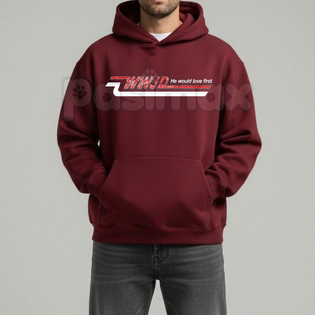 Retro WWJD Skater Style Hoodie – 90s Aesthetic Christian Streetwear, Oversized Y2K Faith Pullover, Unisex